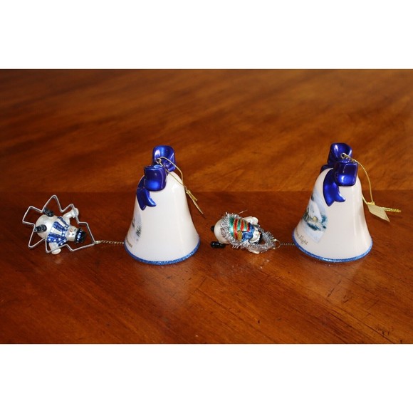 Glued* Lot Thomas Kinkade Ringing in Holiday Christmas Bell Ornaments W/ Snowmen - Picture 11 of 13